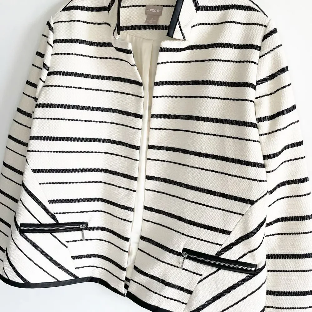 NWOT Chico’s Cream Striped Open Front Jacket Blazer